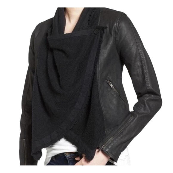 NWOT Free People Black Denim Drape Front Moto Jacket 6 - Picture 3 of 6